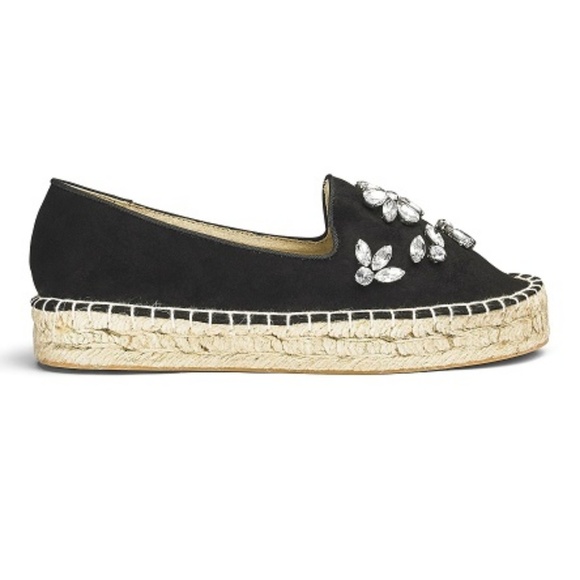 SOLE DIVA JEWELED ESPADRILLE'S - BLACK SIZE 8E WIDE WIDTH (NEW WITH TAGS) - Picture 1 of 4